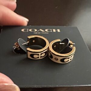 Coach Gold and Black Logo Hoop Earrings